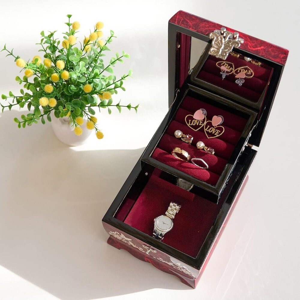 MADDesign Mother of Pearl Lacquered Musical Jewelry Box Ring Earring Organizer K